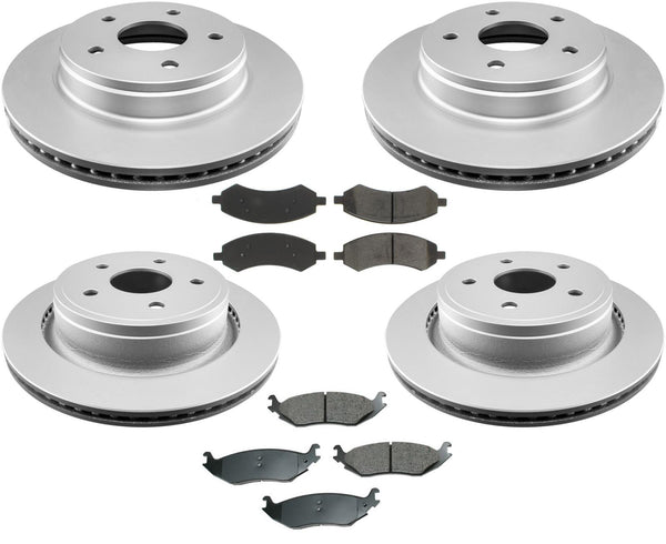 Front & Rear Coated Rotor & Brake Pads For 2011-2018 Ram 1500 Pick Up 5 Stud
