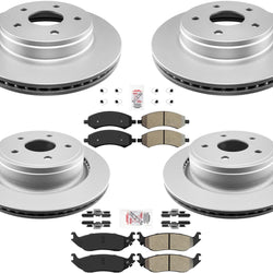 Front & Rear Coated Rotors & Brake Pads For Ram 1500 Pick Up 5 Stud 2006-2018