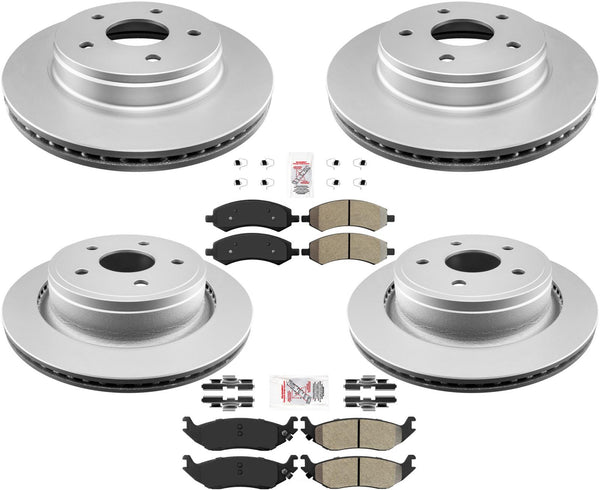 Front & Rear Coated Rotors & Brake Pads For Ram 1500 Pick Up 5 Stud 2006-2018