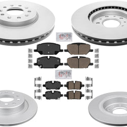 Front and Rear Coated Brake Rotors & Disc Brake Pads For GMC Terrain 2021-2023