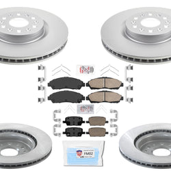 Front & Rear Disc Brake Coated Rotors Ceramic Brake Pads Fits 17-21 Cadillac XT5