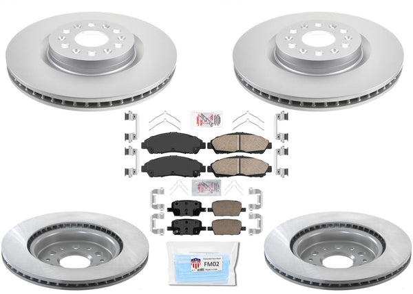 Front & Rear Disc Brake Coated Rotors Ceramic Brake Pads Fits 17-21 Cadillac XT5