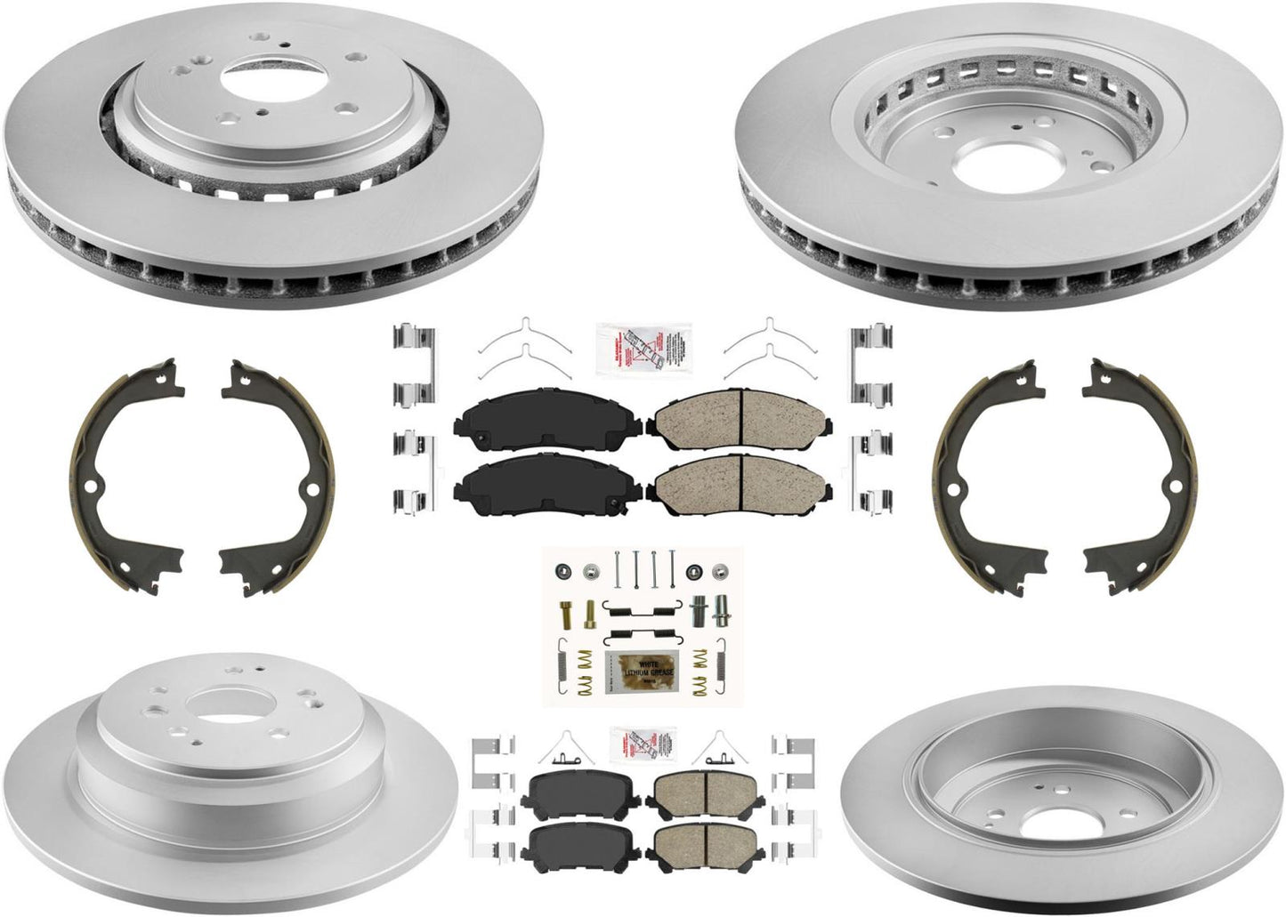 Front & Rear Coated Disc Brake Rotors & Ceramic Pads for Acura MDX 2014-2016