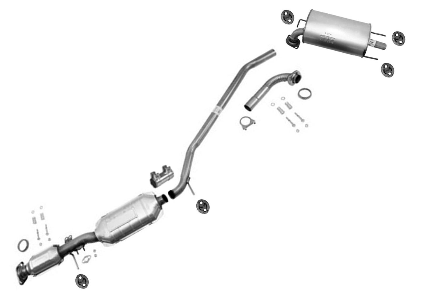 01-03 Highlander Rr Catalytic Converter Mid Muffler Rear Muffler Exhaust System