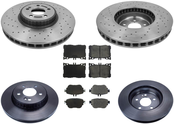 Drilled Carbon Disc Brake Rotors + Rear for Mercedes Benz E300 17-19 AMG Sport