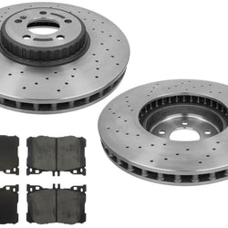 Drilled Carbon Disc Brake Rotors + Pads for Mercedes Benz 17-19 E300 AMG Sport