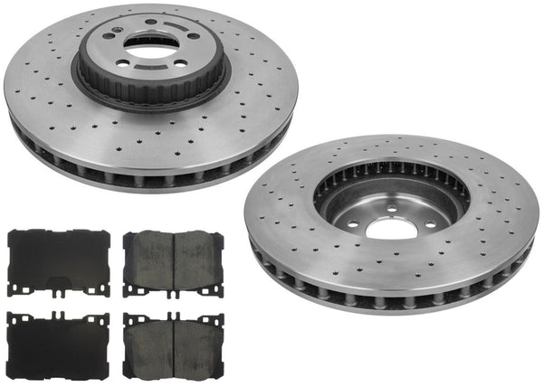 Drilled Carbon Disc Brake Rotors + Pads for Mercedes Benz 17-19 E300 AMG Sport
