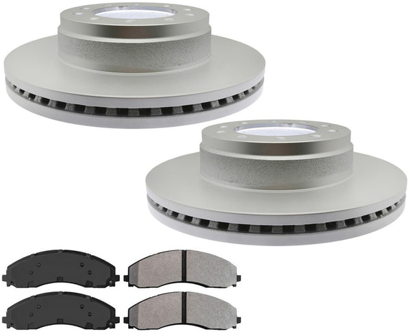 Fleet Duty Semi Metallic Pads Coated Rotors For 17-22 Ford F450 F550 Super Duty
