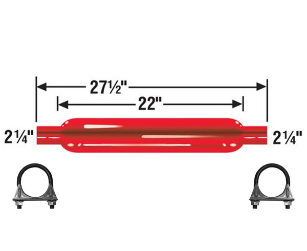 Cherry Bomb 87505CB Muffler 27.5 inch OAL, 22 in Body 2.25" Inlet  2.25" Outlet