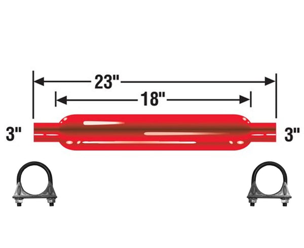 Cherry Bomb 87517CB Muffler 23 inch OAL, 18 in Body 3.0" Inlet  3.0" Outlet