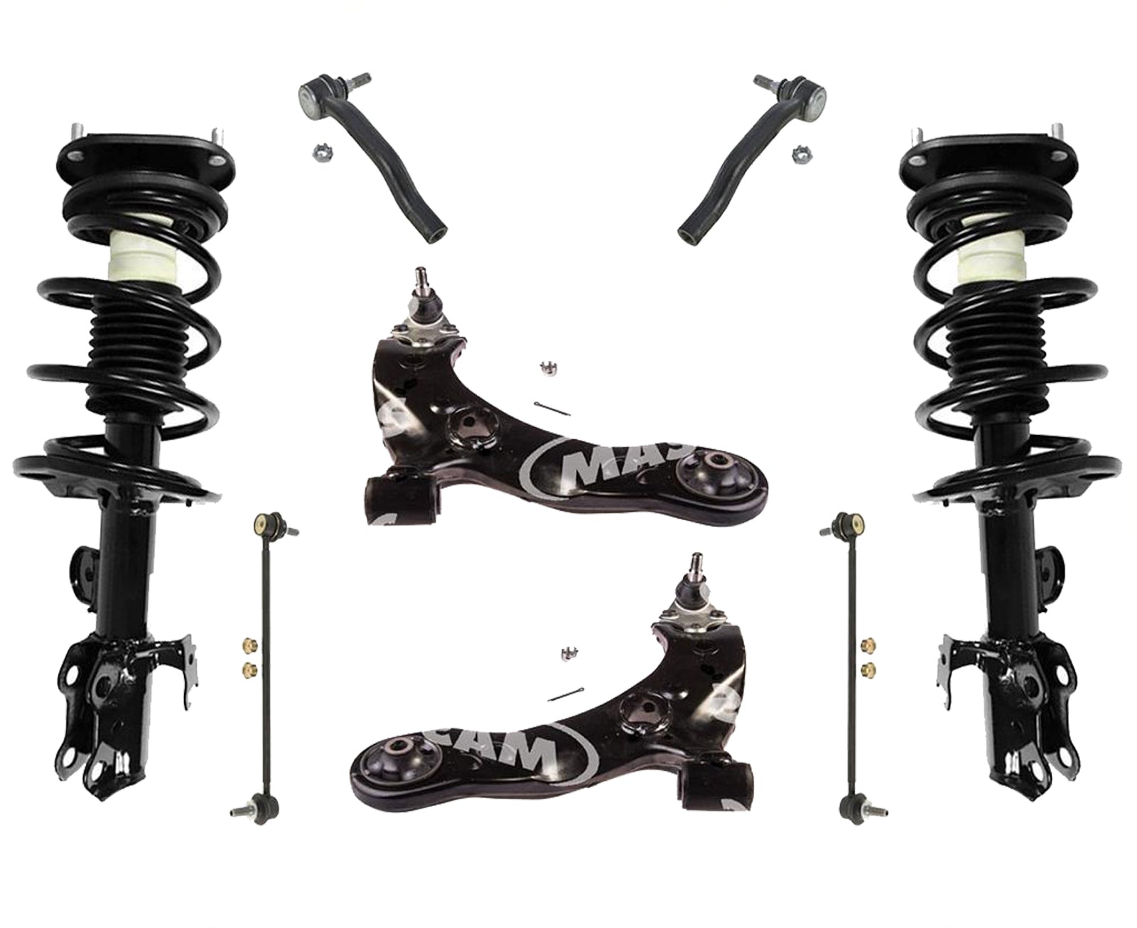 Front Struts Control Arms W BJ Tie Rods & Links 8 Pcs Kit for Scion XB 08-15