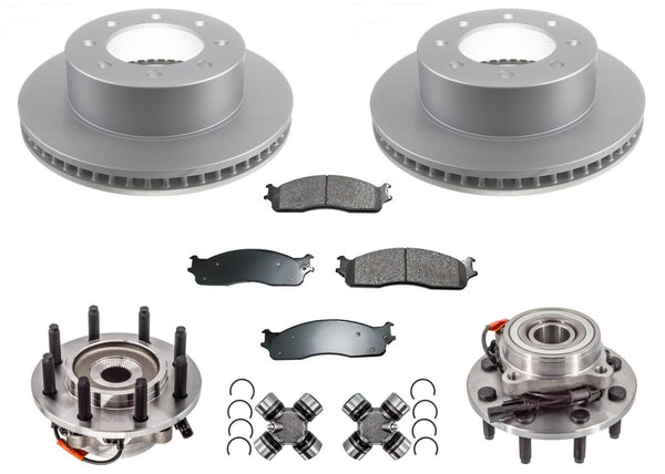 Front Hub Bearing U Joints Rotors & Pads For 06-08 Dodge Ram 2500 4 Wheel Drive