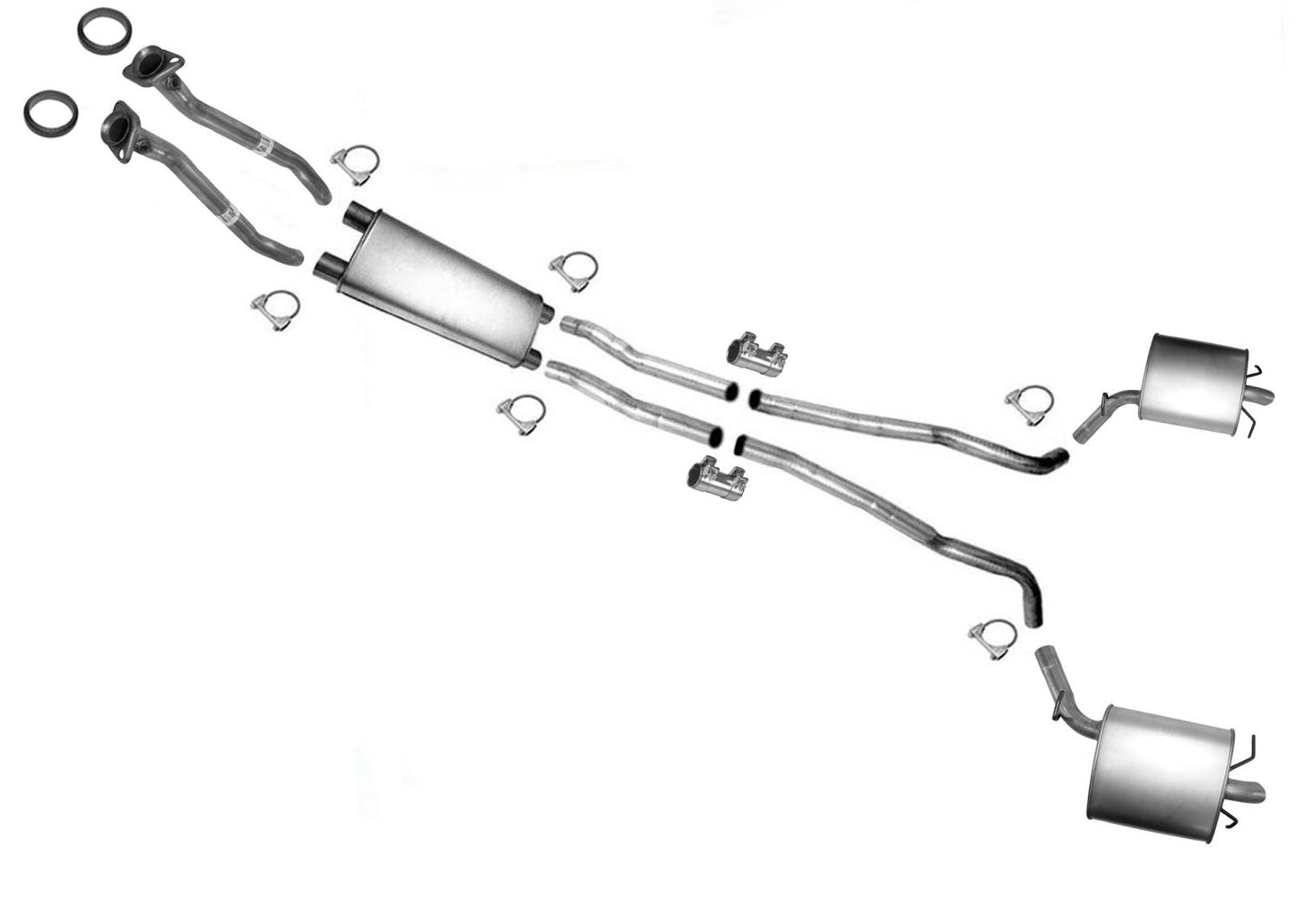 Pipes Middle Resonator Dual Muffler Exhaust System for Cadillac CTS 04-07 3.6L