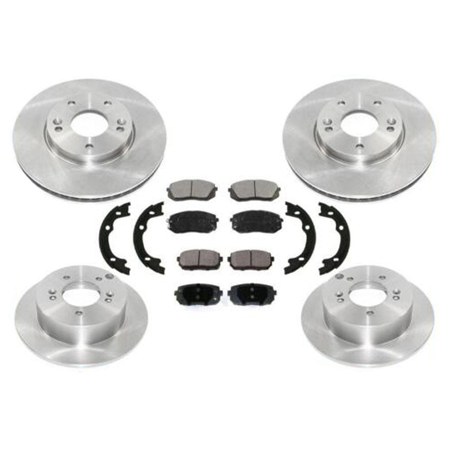 Front & Rear Disc Rotors Brake Pads & Parking Brake Shoes For Kia Rondo 2007-09