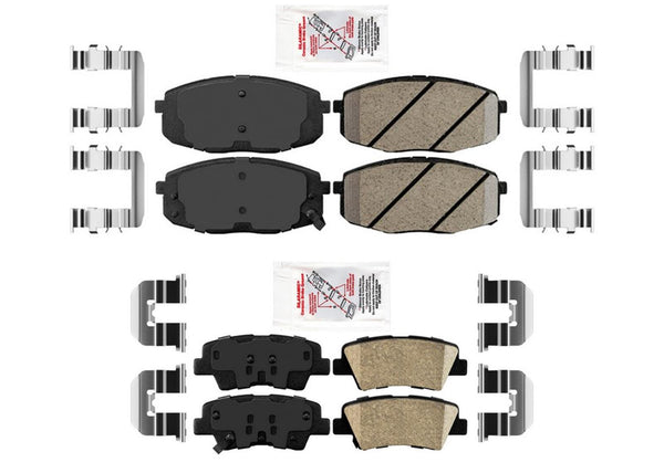AME Front + Rear Ceramic Disc Brake Pads Hardware for 2014 2015 2016 Kia Soul