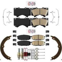 Front & Rear Ceramic Brake Pads Parking Shoes Hardware For Toyota Tundra 07-21