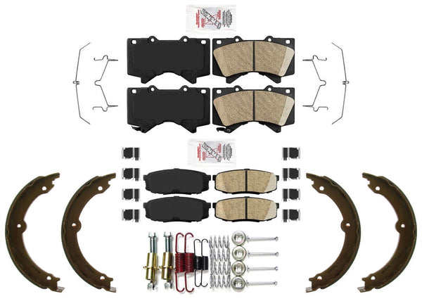 Front & Rear Ceramic Brake Pads Parking Shoes Hardware For Toyota Tundra 07-21