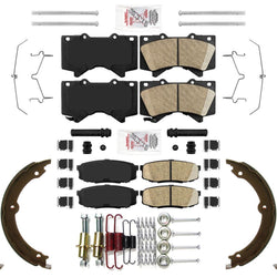 Front & Rear Ceramic Brake Pads Parking Shoes Hardware For Toyota Tundra 07-21