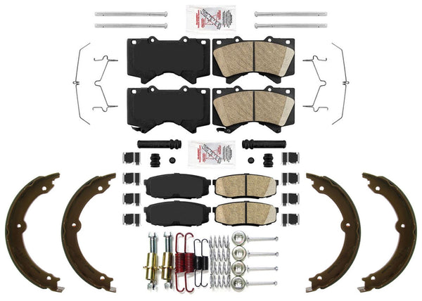 Front & Rear Ceramic Brake Pads Parking Shoes Hardware For Toyota Tundra 07-21