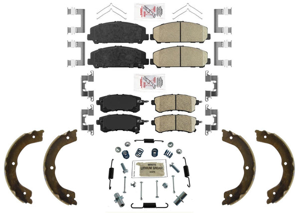 F & R Ceramic Disc Brake Pads Parking Brake Shoes for Infiniti QX80 2014-2024