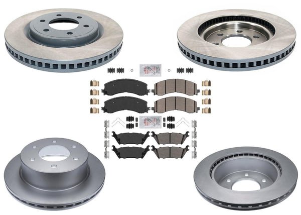 Front & Rr Coated Brake Disc Rotors Brake Pad Set for Ford Raptor 2022 2023 2024