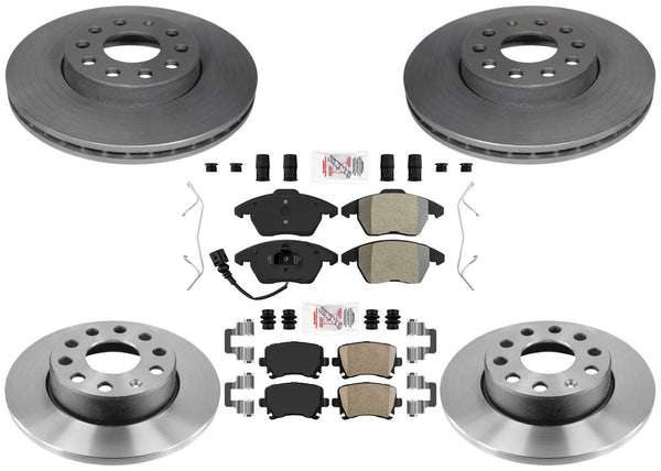 Ft & Rr Carbon Brake Disc Rotors Brake Pad Set for Volkswagen Rabbit 2006-2009