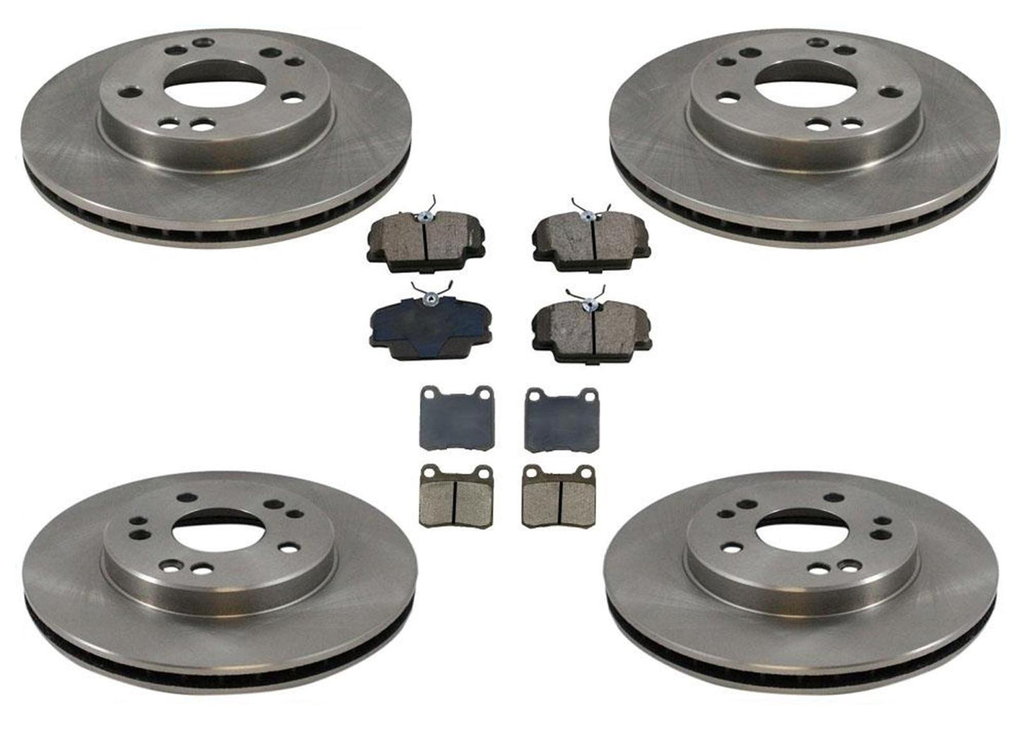 88-93 190E Sin control de deslizamiento Rotores delanteros y traseros y pastillas de freno de disco Kit de 6 piezas