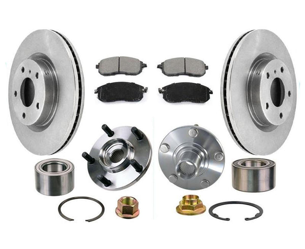 New Front Wheel Hub & Bearings Disc Rotors & Pads Fits For 02-06 Altima 2.5L