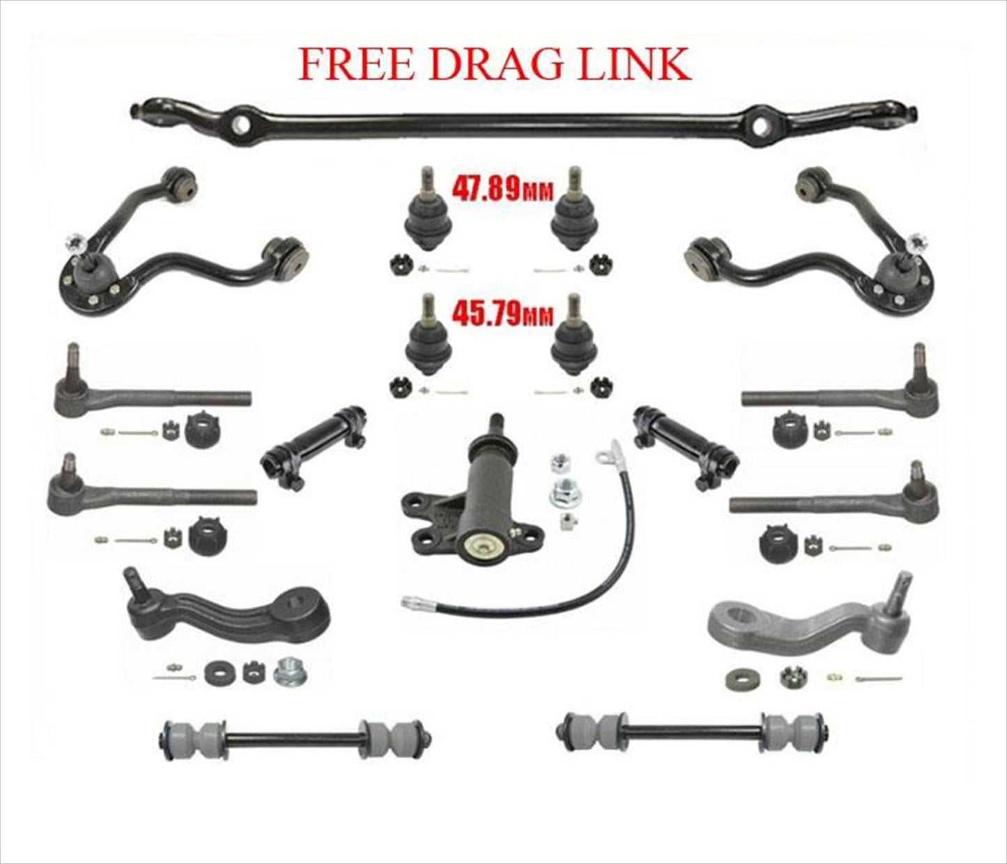 Drag Link + Ball Joints + Inner and Outer Tie Rods for 95-99 Chevrolet Tahoe 4WD