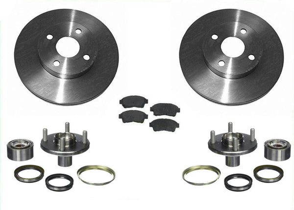 93-97 Corolla Prizm Rotores de freno delantero y pastillas de cerámica con kits de cojinetes de cubo, 5 piezas
