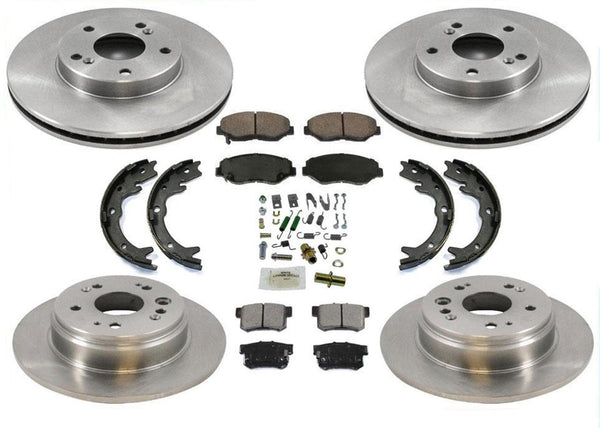 for 02-04 Honda CRV F & R Disc Brake Rotors Ceramic Pads Parking Shoes Springs