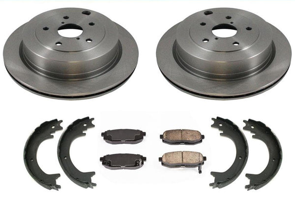 06-14 B9 Tribeca (2) Rear Brake Disc Rotors & Ceramic Pads Parking Brake Shoes