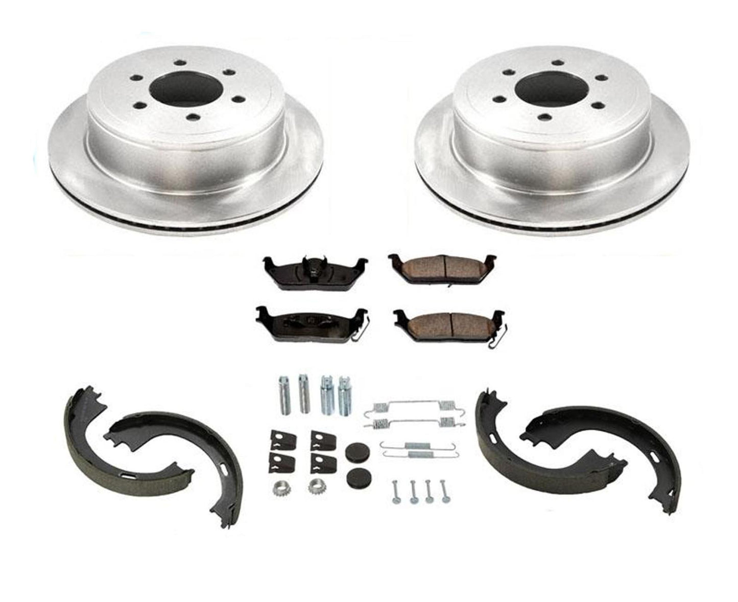 Rotores de disco de freno trasero, pastillas de cerámica y zapatas de estacionamiento para Ford F150 09-11 de 6 pernos