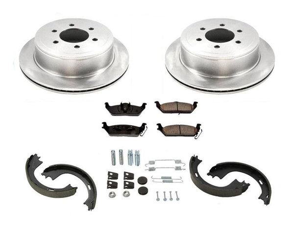 Rear Brake Disc Rotors, Ceramic Pads & Parking Shoes for 09-11 Ford F150 6 Stud