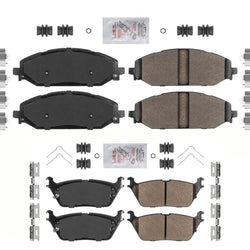 Front & Rear AmeriBRAKES Ceramic Brake Pads Hardware For Ram 1500 2019-2024