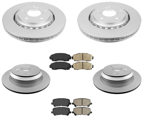 Front & Rear Coated Rotors & Ceramic Brake Pads For Honda Passport 2019-2024