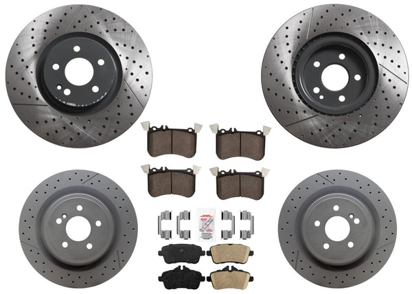 Front Rear Drilled Disc Brake Rotors Brake Pads for Mercedes CLA45 AMG 2014-2019