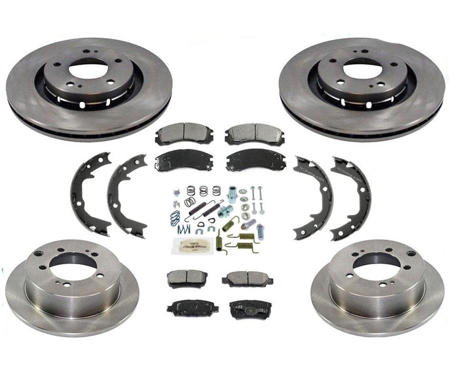 Front Rear Rotors Pads Shoes Spring Kit for Mitsubishi Outlander 2.4L 2005-2006