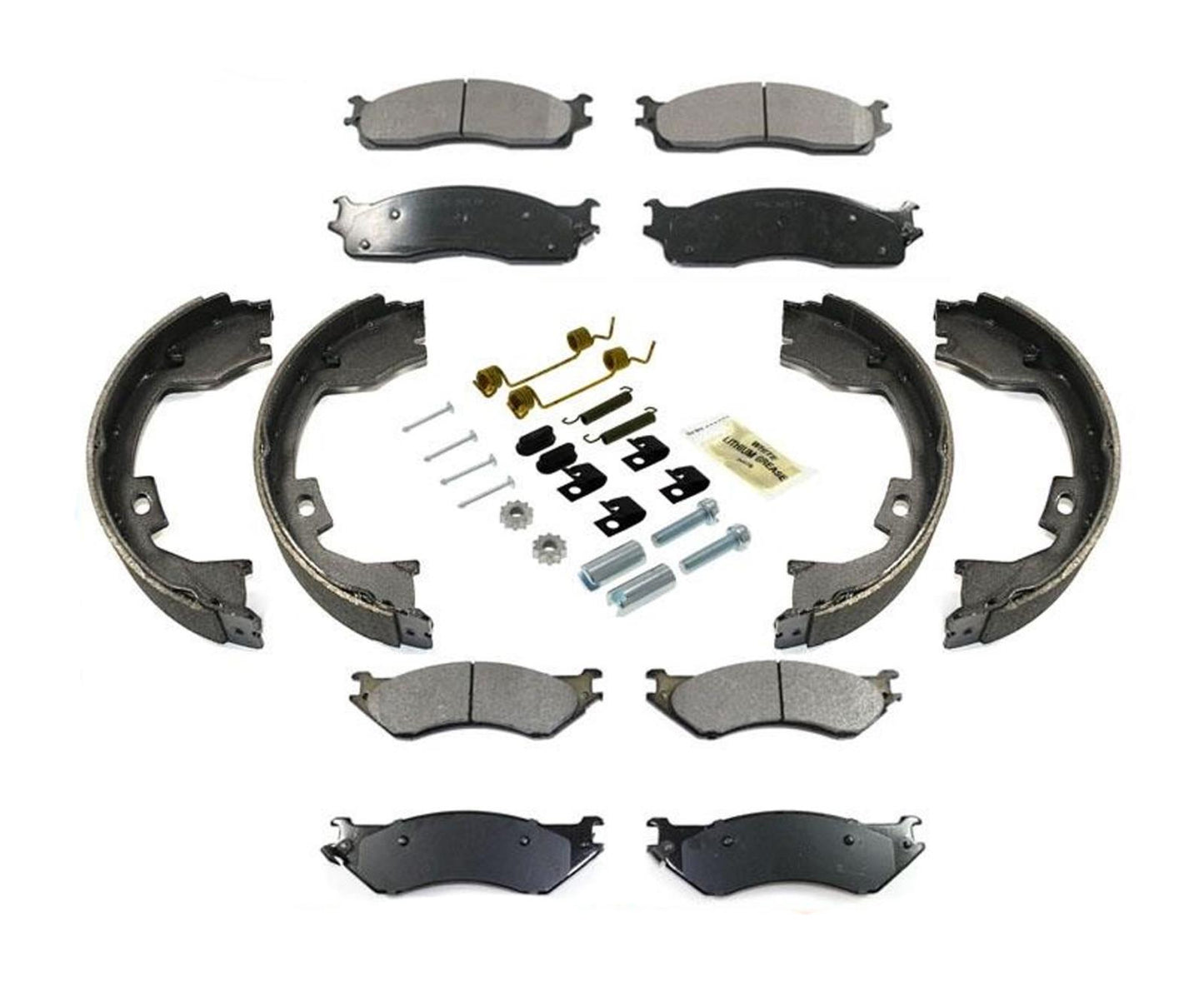 Pastillas de cerámica H Duty con resortes de frenos de estacionamiento para Ram1500 Mega Cab 06-08, 8 lengüetas