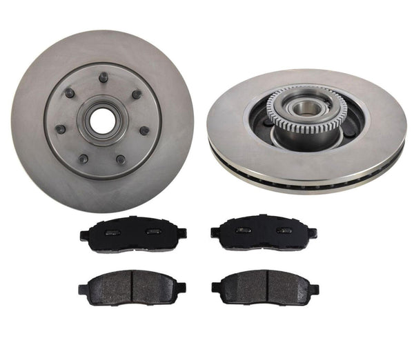 For 2004-08 F150 Rear Wheel Drive 7 Wheel Studs Front Hub Bearing Rotors & Pads
