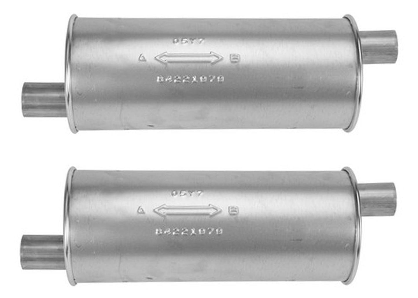 (2) 6" Round Universal Muffler 22" OAL 1.75ID 1.75ID Offset Offset