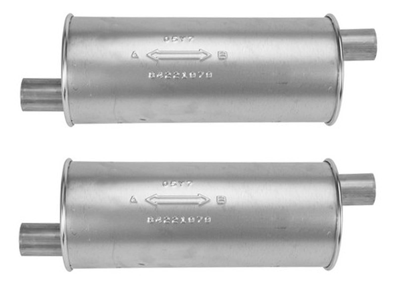 (2) 6" Round Universal Muffler 22" OAL 1.75ID 1.75ID Offset Offset