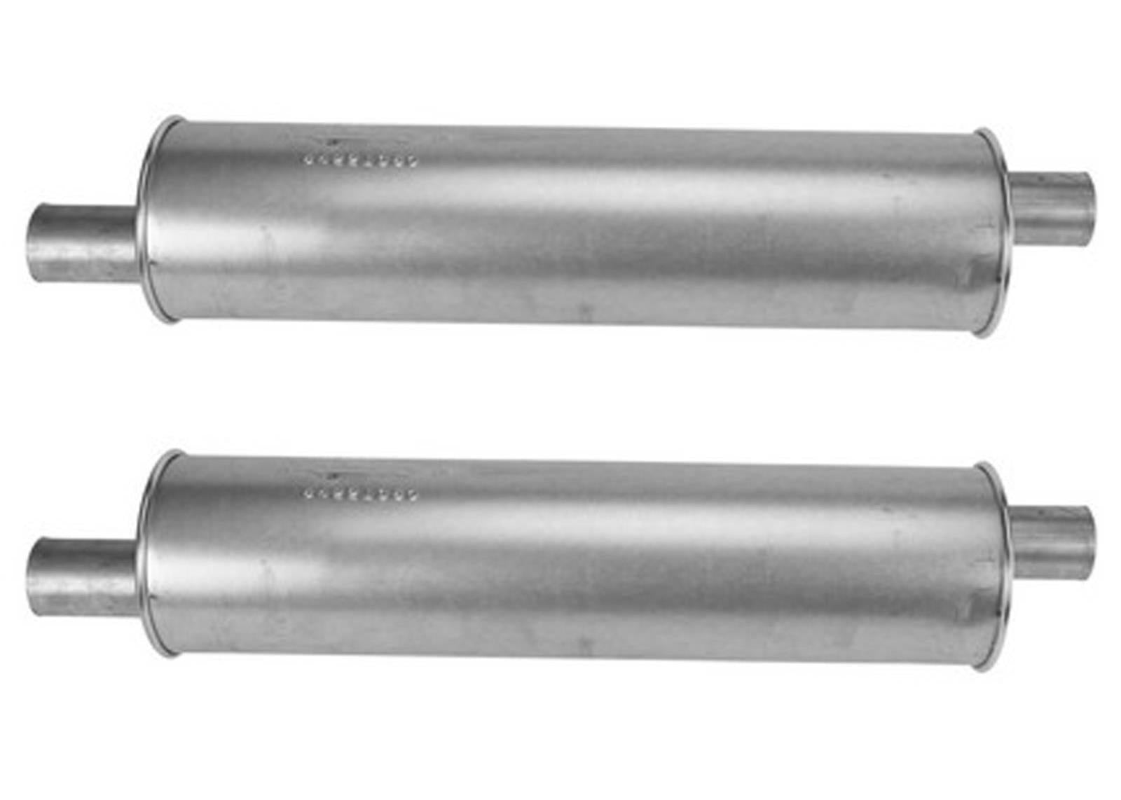 (2) 6" Round Universal Muffler 33" OAL 2.25ID 2.25ID Offset Offset