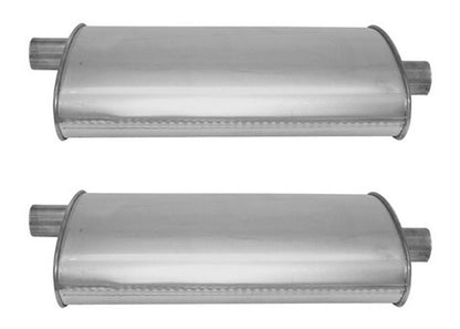 (2) 8 3/4" Oval Universal Muffler 21" OAL 1.75ID 1.75ID Offset Center