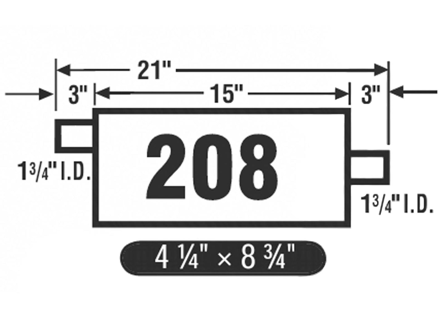 (2) 8 3/4" Oval Universal Muffler 21" OAL 1.75ID 1.75ID Offset Center