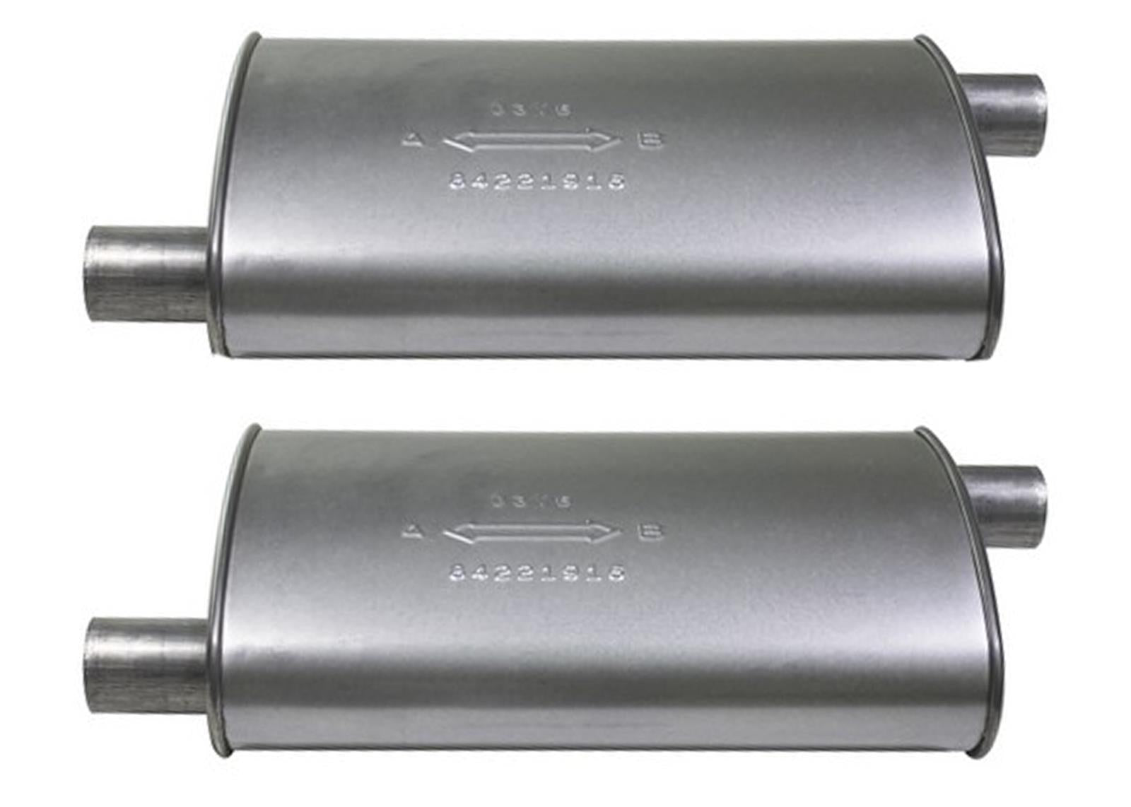 (2) 8 3/4" Oval Universal Muffler 21" OAL 1.75ID 1.75ID Offset Offset