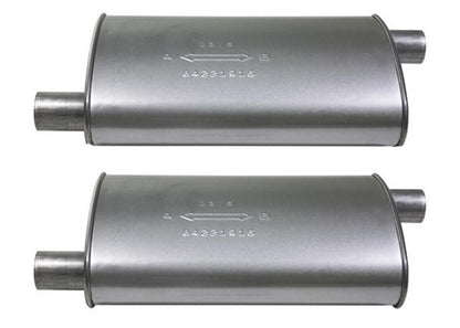 (2) 8 3/4" Oval Universal Muffler 21" OAL 1.75ID 1.75ID Offset Offset