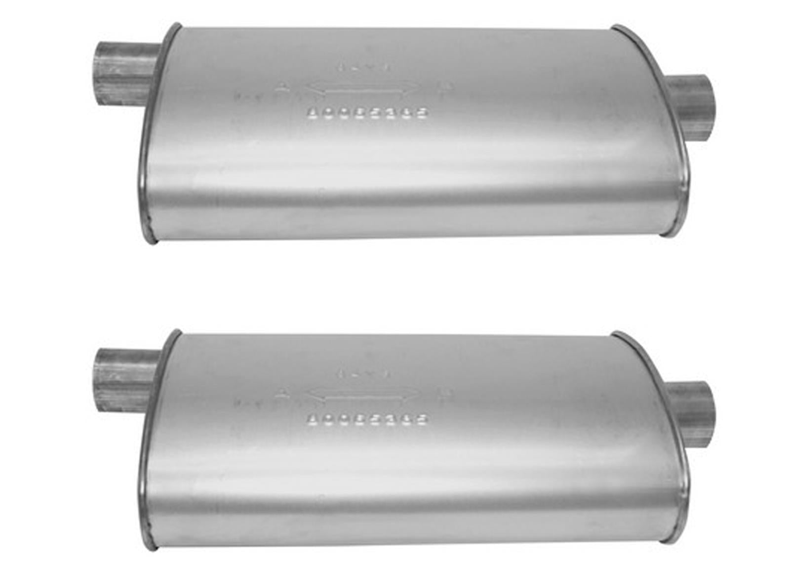 (2) 8 3/4" Oval Universal Muffler 21" OAL 2.00ID 2.00ID Offset Center