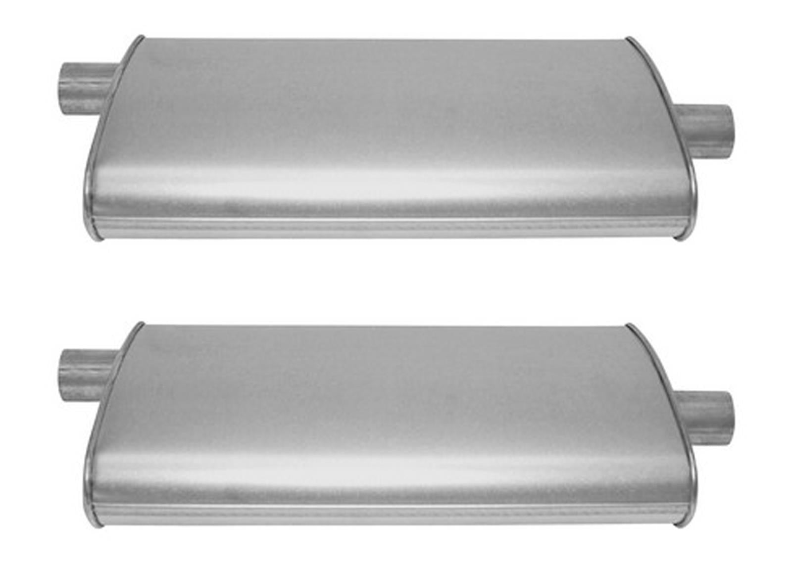 (2) 10 1/2" Oval Universal Muffler 26" OAL 2.00ID 2.00ID Offset Center