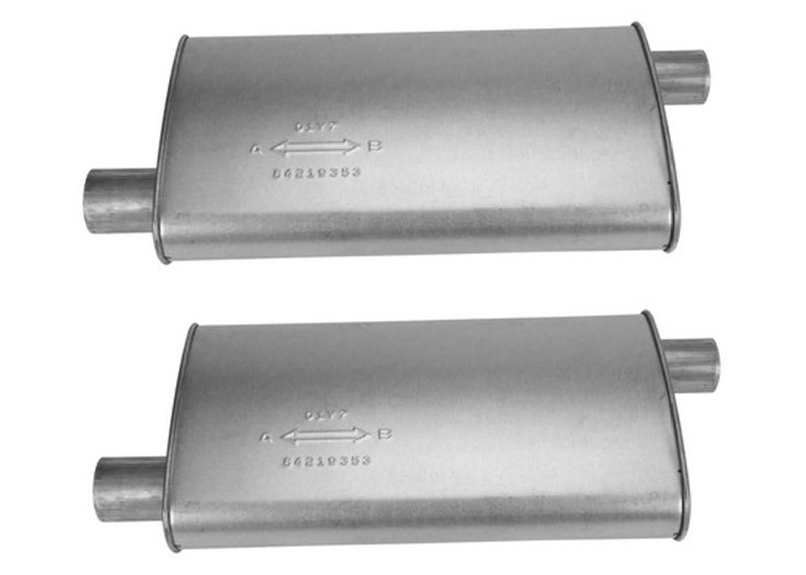 (2) 10 1/2" Oval Universal Muffler 26" OAL 2.00ID 2.00ID Offset Offset